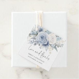 Dusty Blue Florals Love Thanks Wedding Favour Tags