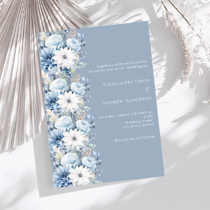 Dusty blue florals luxury wedding invitation