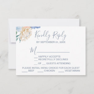 Dusty Blue Florals Menu Choice RSVP Card