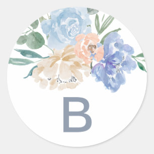 Dusty Blue Florals Monogram Wedding Envelope Seals