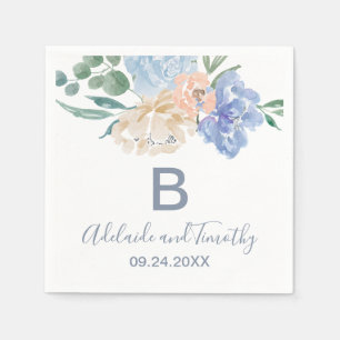 Dusty Blue Florals Monogram Wedding Napkin