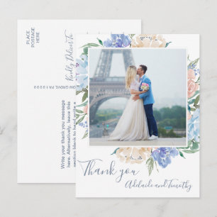 Dusty Blue Florals Photo Thank You Postcard