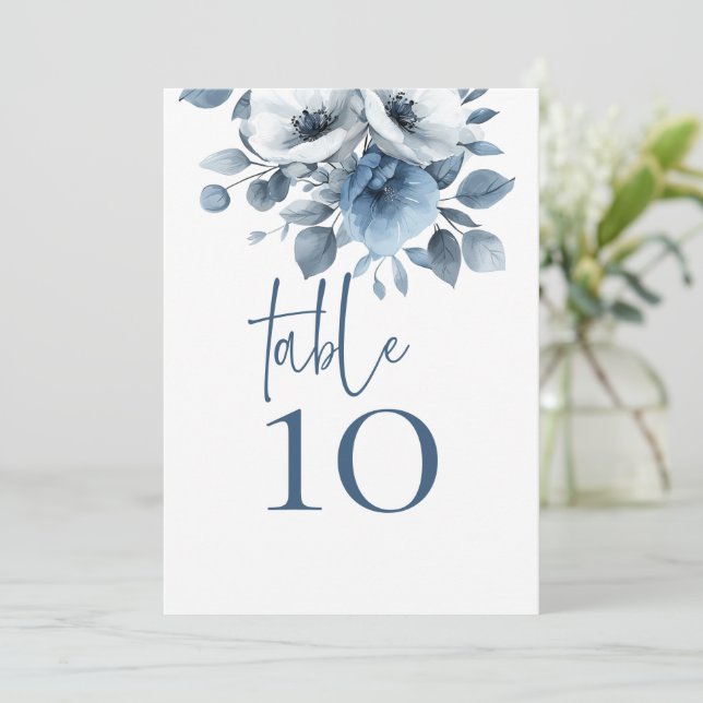 Dusty Blue Florals Printable Wedding Table Number (Standing Front)