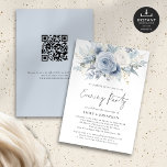 Dusty Blue Florals QR Code Wedding Evening Party Invitation<br><div class="desc">Dusty Blue Florals QR Code Wedding Evening Party. Beautiful summery light blue florals are at the top. Add your QR code to your wedding website on the back or delete this if not required. Simply change the URL to the URL of your chosen page of your wedding website and the...</div>
