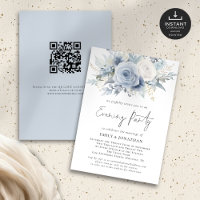 Dusty Blue Florals QR Code Wedding Evening Party