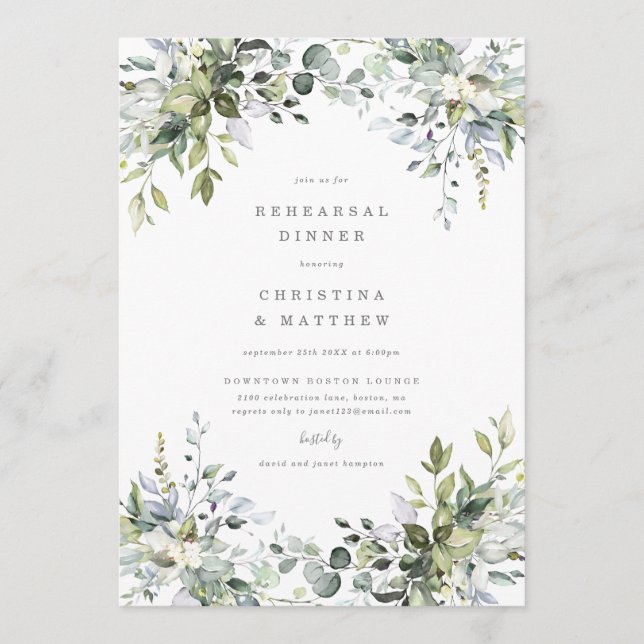 Dusty Blue Florals Rehearsal Dinner Invite (Front)