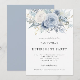 Dusty Blue Florals Retirement Party Invitation