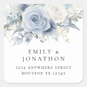Dusty Blue Florals Return Name Address  Classi Square Sticker