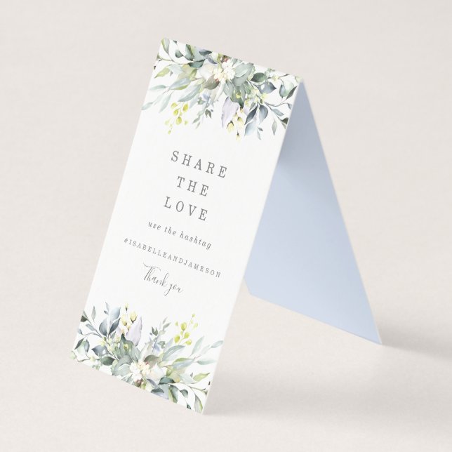 Dusty Blue Florals Share the Love Table Sign (Front)