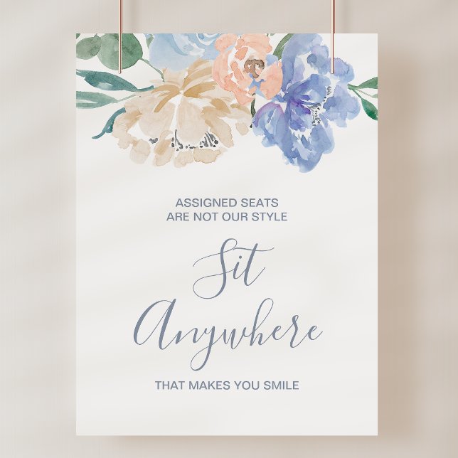 Dusty Blue Florals Sit Anywhere Wedding Sign (Dusty Blue Florals Sit Anywhere Wedding Sign)