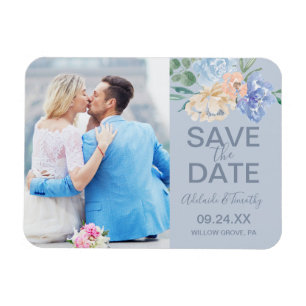 Dusty Blue Florals   Slate Photo Save the Date Magnet