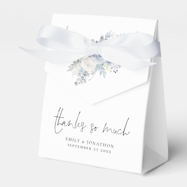 Dusty Blue Florals Thank You Wedding Favour Box (Front Side)