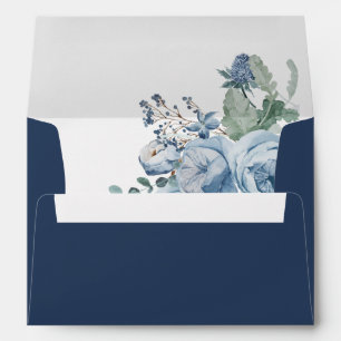 Dusty Blue Florals Wedding Envelope