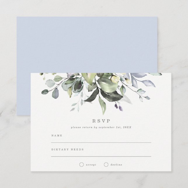 Dusty Blue Florals Wedding RSVP Invitation (Front/Back)