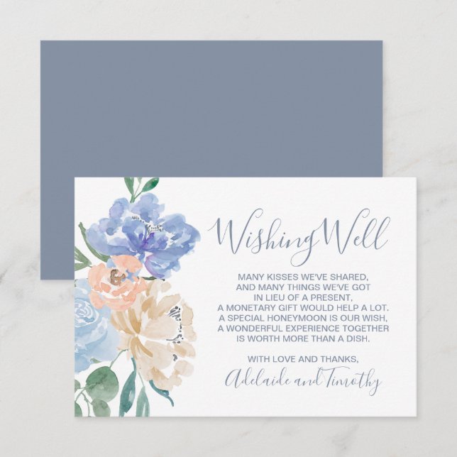 Dusty Blue Florals Wedding Wishing Well Enclosure Card (Front/Back)