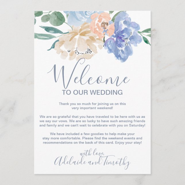 Dusty Blue Florals Welcome Letter & Itinerary Programme (Front)