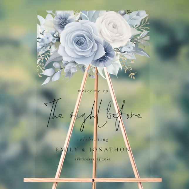 Dusty Blue Florals Welcome To Night Before Acrylic Sign (Neutral)