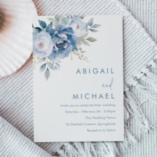 Dusty Blue Florals Winter Wedding Invitation