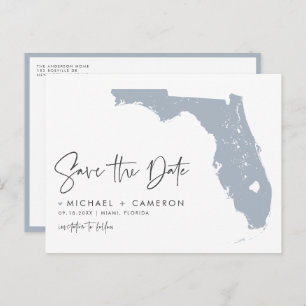 Dusty Blue Florida Map QR Code Save the Date Announcement Postcard