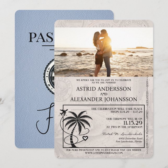 Dusty Blue Florida Passport Wedding Invitation (Front/Back)