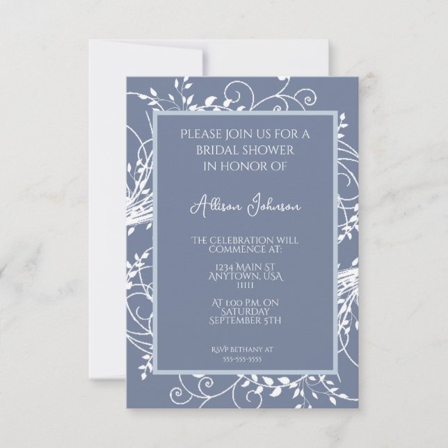Dusty Blue Flourish Bridal Shower Invitation (Front)