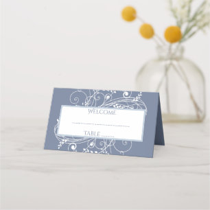 Dusty Blue Flourish Reception Place Card