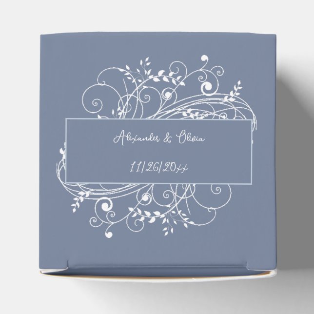 Dusty Blue Flourish Wedding Favour Box (Top)