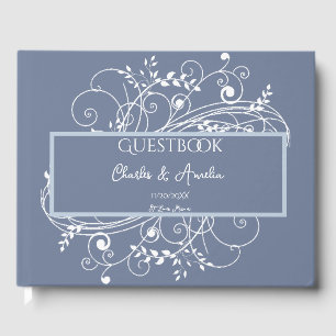 Dusty Blue Flourish Wedding Guest Book
