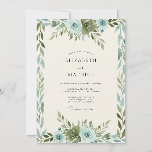Dusty Blue Flourish Wedding Invitation (Front)