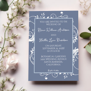 Dusty Blue Flourish Wedding Invitation