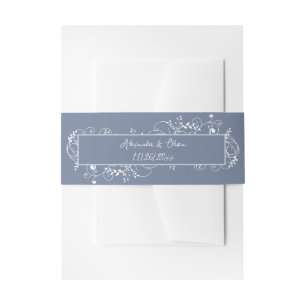Dusty Blue Flourish Wedding Invitation Belly Band