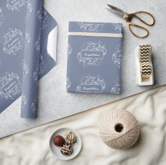 Dusty Blue Flourish Wedding Wrapping Paper