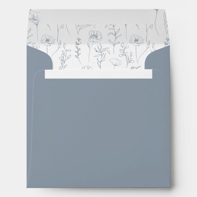 Dusty blue flower blooms elegant classic wedding envelope (Back (Bottom))
