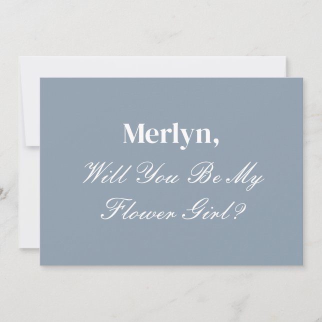 Dusty Blue Flower Girl Proposal Wedding Minimal Invitation (Front)
