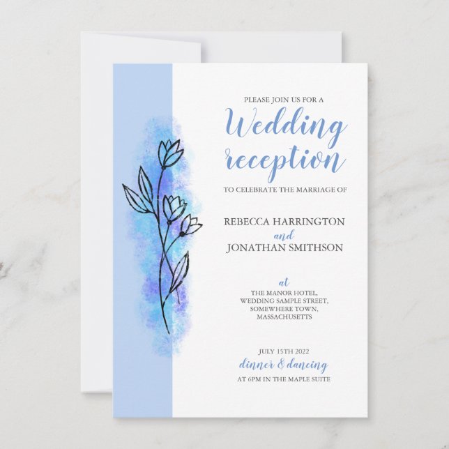 Dusty Blue Flower Modern Wedding Reception Card (Front)