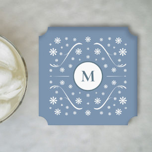 Dusty Blue Flower Power Monogram Coaster