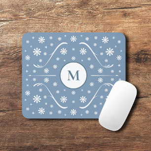 Dusty Blue Flower Power Monogram Mouse Pad
