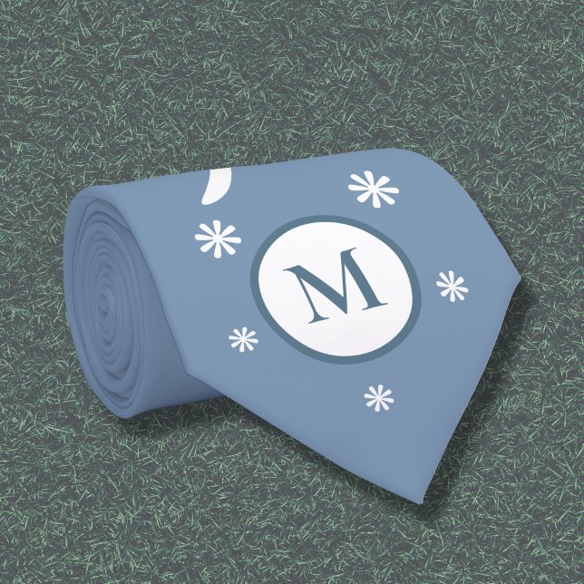 Dusty Blue Flower Power Monogram Neck Tie (Dusty Blue Flower Power Monogram Neck Tie)