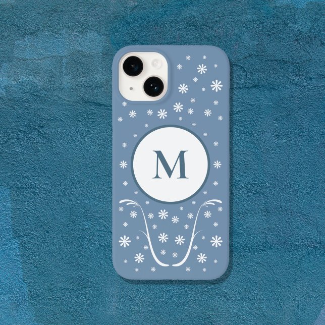 Dusty Blue Flower Power Monogram Phone Case (Dusty Blue Flower Power Monogram Phone Case)