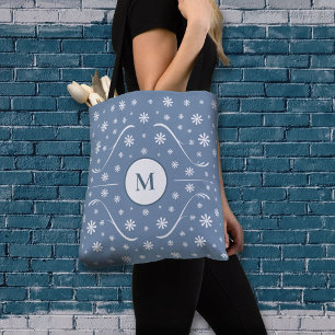 Dusty Blue Flower Power Monogram Tote Bag