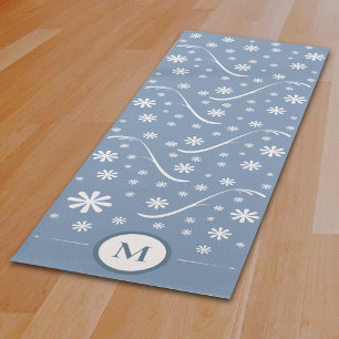 Dusty Blue Flower Power Monogram Yoga Mat