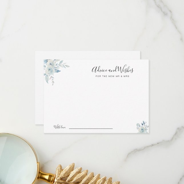 dusty blue flowers advice and wishes card (Front/Back In Situ)