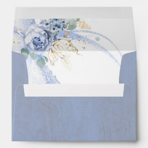 Dusty Blue Flowers and Gold Greenery Elegant Envelope