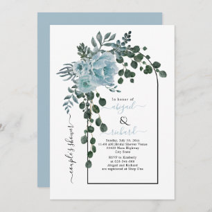 Dusty blue flowers arch wedding couples shower invitation