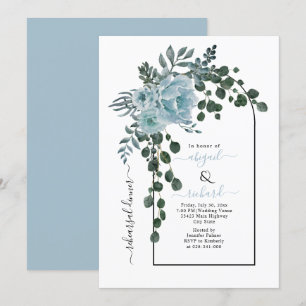 Dusty blue flowers arch wedding rehearsal dinner invitation