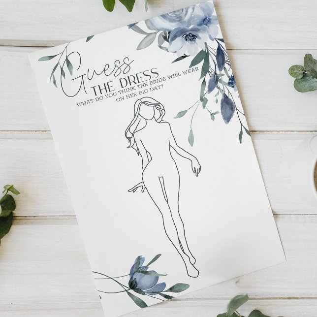 Dusty Blue Flowers Bridal Game Guess the Dress Flyer (Creator Uploaded)