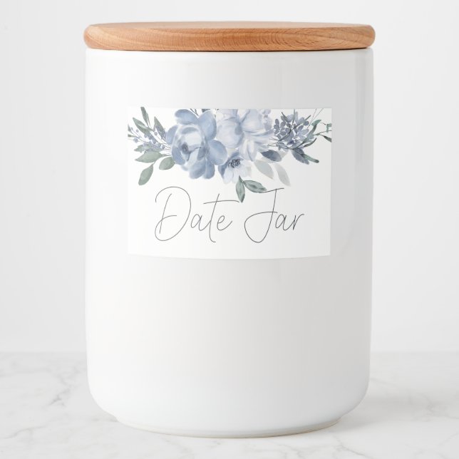 Dusty Blue Flowers  Date Night Jar Food Label (Front)