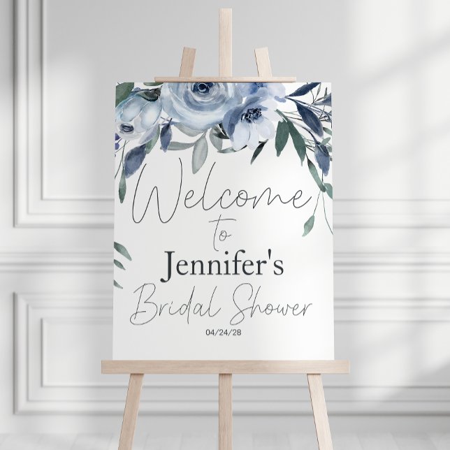 Dusty Blue Flowers Elegant Bridal Shower Poster (Creator Uploaded)