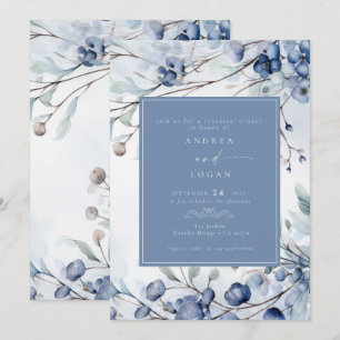 Dusty Blue Flowers   Elegant Rehearsal Dinner Invitation