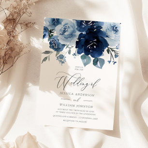 Dusty Blue Flowers Elegant Wedding Invitation